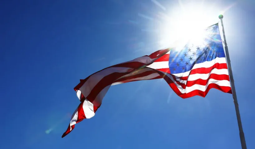 AUSTIN, TEXAS - OCTOBER 20: The flag of the United States flies over the circuit during practice ahead of the F1 Grand Prix of United States at Circuit of The Americas on October 20, 2023 in Austin, Texas. (Photo by Mark Thompson/Getty Images)