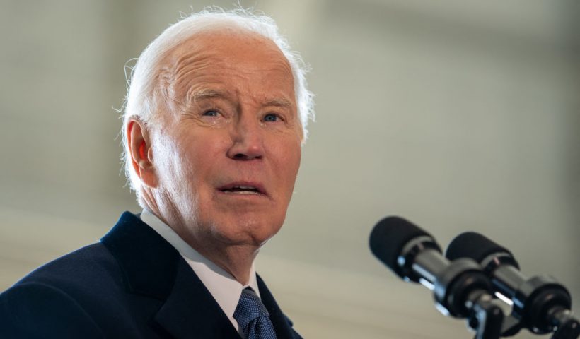 Former US President Joe Biden speaks during a farewell ceremony at Joint Base Andrews, Maryland, on January 20, 2025, following Donald Trump's inauguration. (Photo by Allison ROBBERT / AFP) (Photo by ALLISON ROBBERT/AFP via Getty Images)