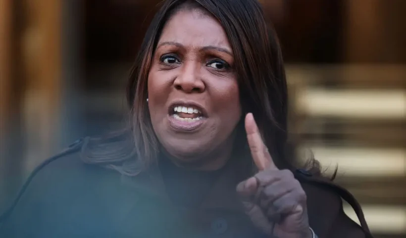 NEW YORK, NEW YORK - FEBRUARY 14: NY Attorney General Letitia James speaks during a press conference on the Department of Government Efficiency (DOGE) at Manhattan Federal Courthouse on February 14, 2025 in New York City. James was joined by Connecticut Attorney General William Tong for a press conference ahead of a scheduled court hearing as they discussed their ongoing lawsuit with 17 other state attorneys general to stop Elon Musk’s DOGE from accessing personal data housed in the Treasury Department. (Photo by Michael M. Santiago/Getty Images)