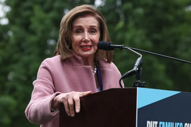 WASHINGTON, DC - MAY 21: Rep. Nancy Pelosi (D-CA) speaks during a rally opposing House Republicans Tax Proposal prior to the final House Vote on Capitol Hill on May 21, 2025 in Washington, DC. (Photo by Jemal Countess/Getty Images for Families Over Billionaires)