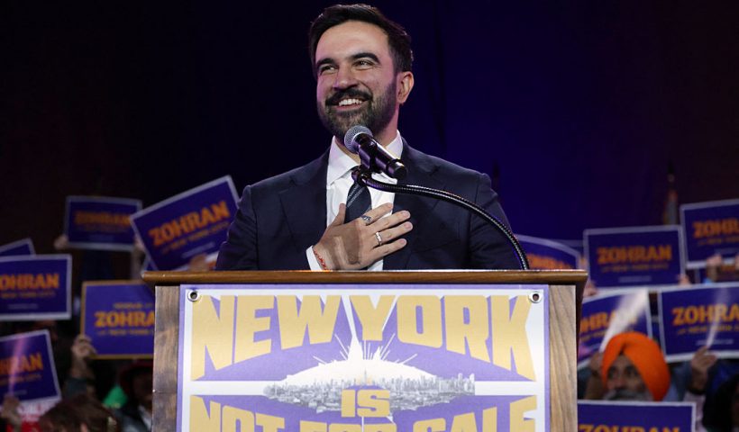 New York City mayoral candidate Zohran Mamdani speaks during a campaign rally at Forest Hills Stadium in the Queens borough of New York City on October 26, 2025. New Yorkers will cast their votes for mayor on November 4, 2025. Mamdani, the Democratic candidate, is the current frontrunner ahead of former New York Governor and independent candidate Andrew Cuomo and Republican candidate Curtis Sliwa. (Photo by ANGELA WEISS / AFP) (Photo by ANGELA WEISS/AFP via Getty Images)