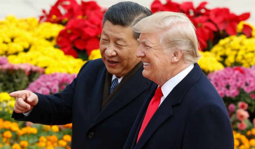BEIJING, CHINA - NOVEMBER 9: Chinese President Xi Jinping and U.S. President Donald Trump attend a welcoming ceremony November 9, 2017 in Beijing, China. Trump is on a 10-day trip to Asia. (Photo by Thomas Peter-Pool/Getty Images)
