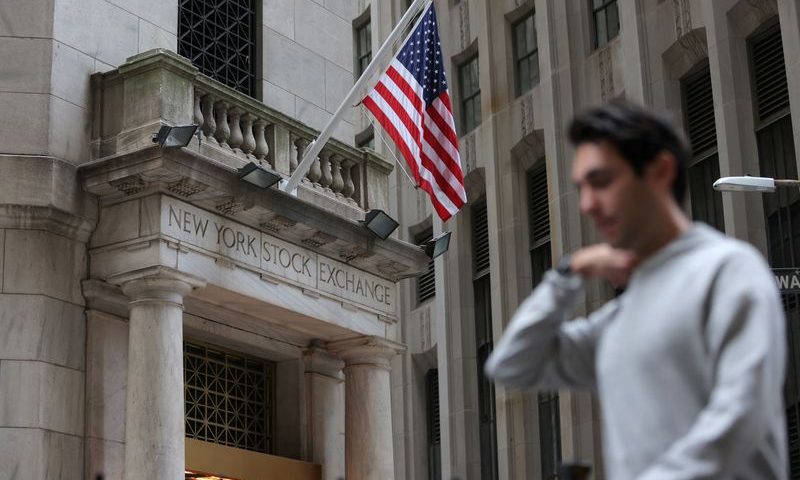 Signage is seen at the New York Stock Exchange (NYSE) in Manhattan, New York City
