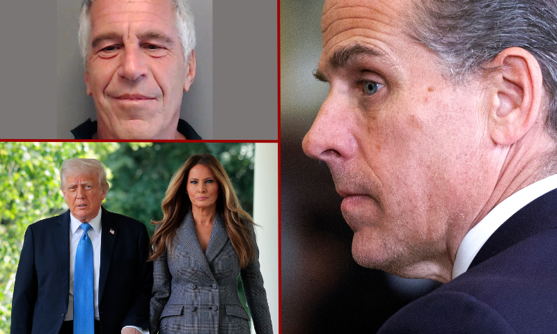 (L-Top) UNSPECIFIED, FL - JULY 25. 2013: In this handout provided by the Florida Department of Law Enforcement, Jeffrey Epstein poses for a sex offender mugshot after being charged with procuring a minor for prostitution on July 25, 2013 in Florida. (Photo by Florida Department of Law Enforcement via Getty Images) / (L-Bottom) WASHINGTON, DC - MAY 19: U.S. President Donald Trump and first lady Melania Trump arrive at the signing ceremony for the TAKE IT DOWN Act in the Rose Garden of the White House on May 19, 2025 in Washington, DC. The first lady made the Tools to Address Known Exploitation by Immobilizing Technological Deepfakes on Websites and Networks (TAKE IT DOWN) Act a priority, traveling to Capitol Hill to lobby lawmakers and show her support for the legislation, which addresses non-consensual intimate imagery, or "revenge porn," and artificial intelligence deepfakes posted online and to social media. (Photo by Chip Somodevilla/Getty Images) / (R) WASHINGTON, DC - JANUARY 4: Hunter Biden, son of U.S. U.S. President Joe Biden, looks on from the East Room of the White House during a Medal of Freedom ceremony on January 4, 2025 in Washington, DC. President Biden is awarding 19 recipients with the nation's highest civilian honor. President Biden is awarding 19 recipients with the nation's highest civilian honor. (Photo by Tom Brenner/Getty Images)