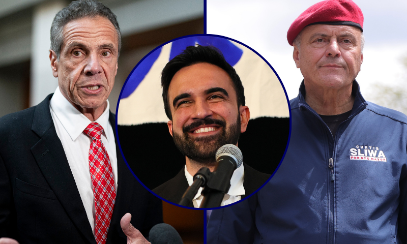 (L) WASHINGTON, DC - JUNE 11: Former Gov. Andrew Cuomo (D-NY) speaks to reporters following a closed-door interview with the House Oversight and Accountability Subcommittee on Coronavirus Pandemic on Capitol Hill, on June 11, 2024 in Washington, DC. Cuomo is being questioned about New York's response to the COVID-19 outbreak and its handling of positive nursing home patients. (Photo by Al Drago/Getty Images) / (Center) NEW YORK, NEW YORK - JUNE 24: New York mayoral candidate, State Rep. Zohran Mamdani (D-NY) speaks to supporters during an election night gathering at The Greats of Craft LIC on June 24, 2025 in the Long Island City neighborhood of the Queens borough in New York City. Mamdani was announced as the winner of the Democratic nomination for mayor in a crowded field in the City’s mayoral primary to choose a successor to Mayor Eric Adams, who is running for re-election on an independent ticket. (Photo by Michael M. Santiago/Getty Images) / (R) NEW YORK, NEW YORK - SEPTEMBER 01: 2025 Curtis Sliwa of The Guardian Angelsmand New York City mayoral candidate attends the West Indian Day Parade on September 01, 2025 in the Brooklyn borough of New York City. (Photo by Michael Loccisano/Getty Images)