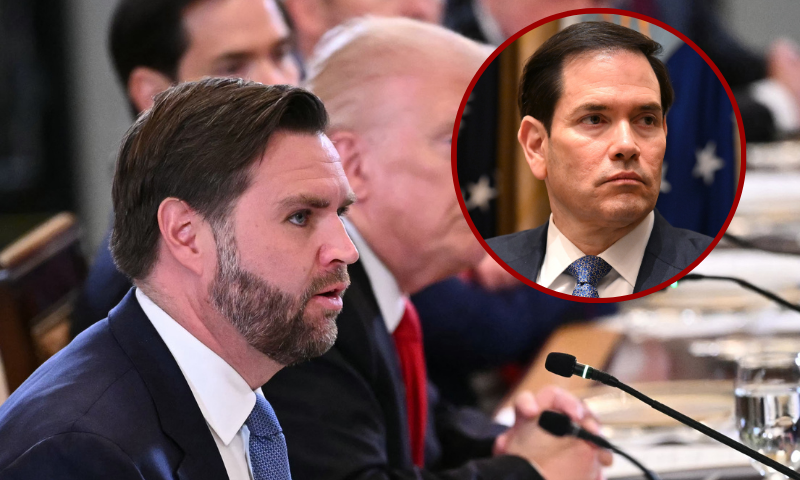 (Background) US President Donald Trump listens to US Vice President JD Vance speak during a dinner with Central Asian leaders in the East Room of the White House in Washington, DC, on November 6, 2025. (Photo by Mandel NGAN / AFP) (Photo by MANDEL NGAN/AFP via Getty Images) / (R) U.S. Secretary of State Marco Rubio attends a meeting with President Donald Trump and Prime Minister of Hungary Viktor Orban in the Cabinet Room of the White House on November 7, 2025, in Washington, D.C. (Photo by Roberto Schmidt/Getty Images)