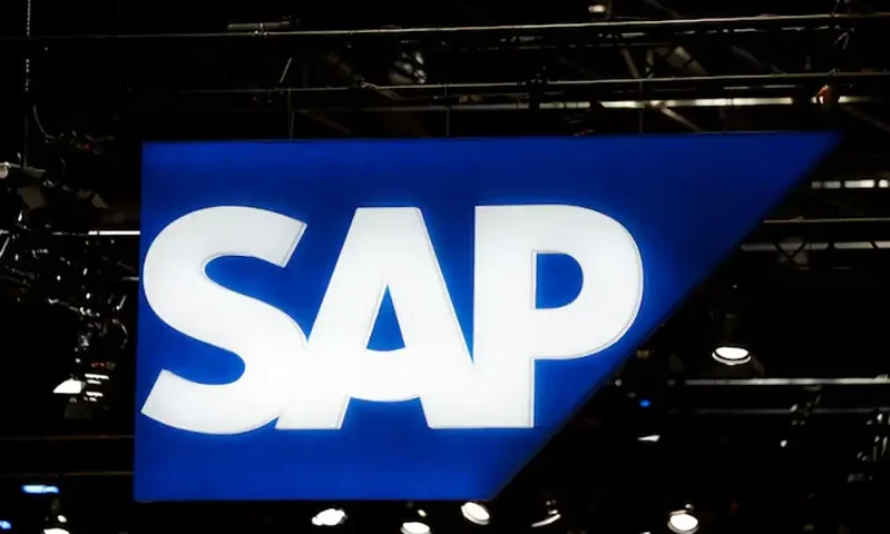 A logo on the SAP exhibition space at the Viva Technology conference dedicated to innovation and startups at Porte de Versailles exhibition center in Paris, France June 15, 2022. REUTERS/Benoit Tessier