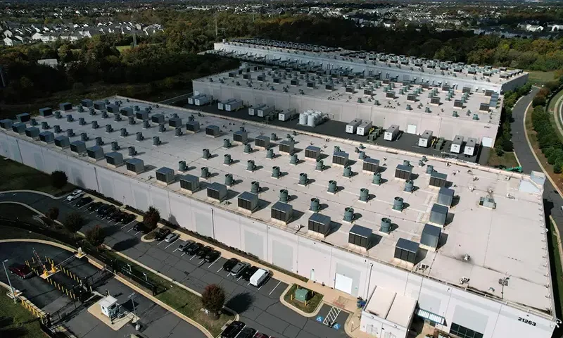 An aerial view of an Amazon Web Services Data Center known as US East 1 in Ashburn, Virginia, U.S., October 20, 2025. REUTERS/Jonathan Ernst