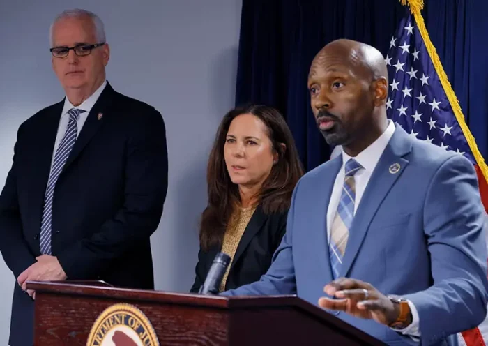 Ted Docks, Special Agent in Charge Federal Bureau of Investigation Boston Division, speaks to reporters during an announcement of the arrest of two people in the November 1, 2025 explosions at Harvard University’s Medical School campus, along with Denis Downing, Interim Chief of the Harvard University Police Department, and Leah Foley, United States Attorney for the District of Massachusetts, at the federal courthouse in Boston, Massachusetts, U.S., November 4, 2025. REUTERS/Brian Snyder