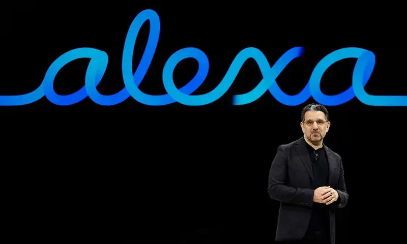 Panos Panay, head of devices for Amazon, speaks about Alexa during an Amazon event showcasing new products in New York City, U.S., September 30, 2025. REUTERS/Kylie Cooper