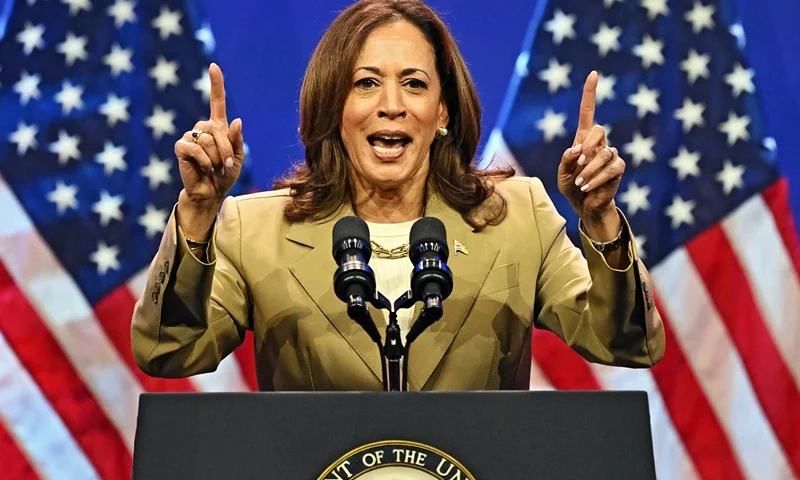 Vice President Kamala Harris speaks during a campaign event at the Asian and Pacific Islander American Vote Presidential Town Hall at the Pennsylvania Convention Center on July 13, 2024 in Philadelphia, Pennsylvania. Harris continues campaigning ahead of the presidential election as Democrats face doubts about President Biden's fitness in his run for re-election against former President Donald Trump. (Photo by Drew Hallowell/Getty Images)
