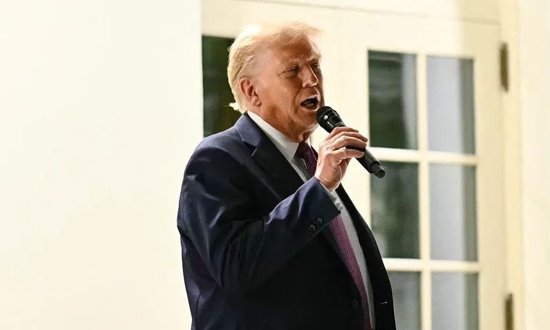 US President Donald Trump speaks during a dinner hosted in the newly renovated Rose Garden of the White House in Washington, DC, on September 5, 2025. (Photo by Mandel NGAN / AFP) (Photo by MANDEL NGAN/AFP via Getty Images)