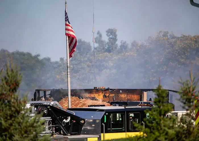 Emergency services respond to a shooting and fire at the Church of Jesus Christ of Latter-day Saints on September 28, 2025 in Grand Blanc, Michigan. (Photo by Bill Pugliano/Getty Images)