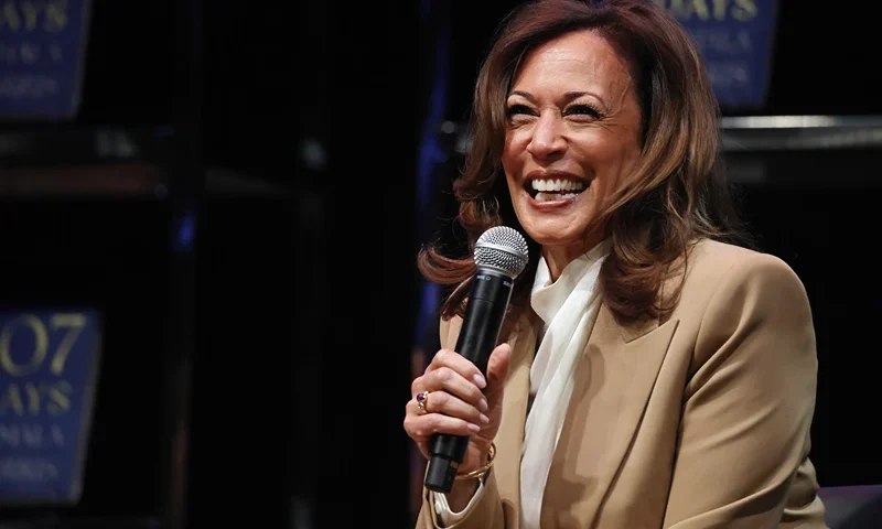 LOS ANGELES, CALIFORNIA - SEPTEMBER 29: Former U.S. Vice President Kamala Harris speaks at the Wiltern Theatre on September 29, 2025 in Los Angeles, California. Harris is in the midst of a 15-city book tour following the release of her new book “107 Days,” recounting her presidential campaign against President Donald Trump. (Photo by Mario Tama/Getty Images)