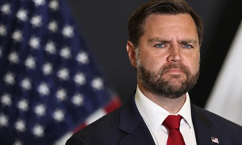 US Vice President JD Vance looks on during a press conference following a military briefing at the Civilian Military Coordination Center in southern Israel on October 21, 2025. Vance is expected to meet top US Middle East envoys and military experts monitoring the fragile US-brokered ceasefire in Gaza. According to Israeli media reports, he will also meet Israeli leaders, including the Israeli prime minister on October 22 in Jerusalem. (Photo by Fadel SENNA / AFP) (Photo by FADEL SENNA/AFP via Getty Images)