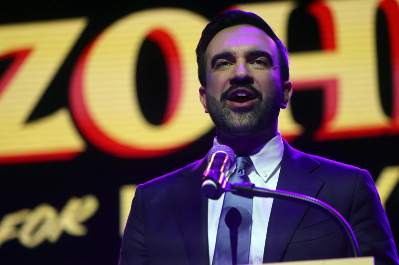 NEW YORK, NEW YORK - NOVEMBER 04: New York City Democratic mayoral candidate Zohran Mamdani celebrates as he takes the stage at his election night watch party at the Brooklyn Paramount on November 4, 2025 in the Brooklyn borough of New York City. Mamdani defeated Independent candidate Andrew Cuomo and Republican candidate Curtis Sliwa in the closely watched election for New York City mayor. (Photo by Spencer Platt/Getty Images)